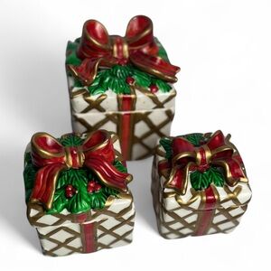 Element Candles Christmas Gift Boxes set Gold Red Gold  Bow  Holly Present